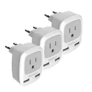 European Travel Plug Adapter 3 Pack, TESSAN International Power Adaptor 2 USB...