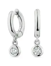 [SALLY SKOUFIS] Minx Solitaire Diamonds Huggie Earrings in Silver Rhodium Plated