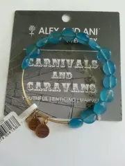Alex and Ani Sugar Rush AQUA Blue Green Beaded Bangle Russian Gold NWT RETIRED