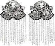 Angoily 1 Pair Silver Retro Punk Shoulder Epaulet Vintage Metal Fringe Badge with Tassel Decor for Costume Dress Up and Suit Accessories of Stylish Shoulder Boards