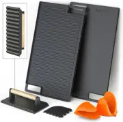 Cast Iron Griddle, Reversible Grill/Griddle + Cast Iron Press + Pan Scraper + Pi