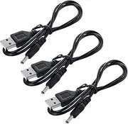 Mellisso 3 Pcs 3.5mm x 1.3mm Black USB Cable Lead Charger Cord Power Supply