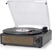 Vinyl Record Player with Speaker - Vintage Style 3-Speed Belt-Driven Turntable