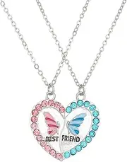 [RTY] Best Friends Necklace for 2 BFF Necklace for Long Distance Friendships Matching Pink/Blue Crystal Heart Pendant Butterfly Necklace for Women Girls