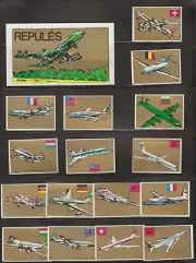 MATCHBOX LABEL HUNGARY- World airlines with flags, gold, set of 16 + 1 -**
