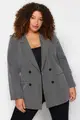 Plus Size Double-breasted Gray Double Breasted Blazer with Closure