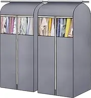 SLEEPING LAMB 54'' Hanging Garment Bags for Closet Storage Sealed Completely Jackets Coats Suits Clothes Rack Cover for Wardrobe with Clear PVC Window, 2 Packs, Grey(Hanging Rod Not Included)