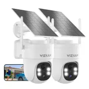 VIZIUUY Solar Security Cameras Wireless Outdoor 2 Pack 3MP Security Cameras W...