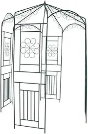 vidaXL - Dark Green Wrought Iron Garden Arch, 250 cm High, Ideal for Roses and Climbers, Outdoor Ornament, Romantic Pavilion Design