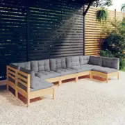 7 Piece Garden Lounge Set with Grey Cushions Solid Pinewood vidaXL