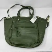 Steve Madden Womens Tote Bag Green Quilted Dual Handle Pockets Zip L New