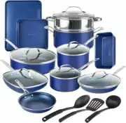 GRANITESTONE Blue 20 Pc Kitchen Pots and Pans Set Non Stick Cookware Set, Kitche