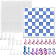 SENHAI Chess Board Resin Mold Set, 1Pc Checker Game Board Silicone Mold & 16Pcs 3D Chess Pieces Resin Casting Molds - for DIY Jewelry Crafts Making, Family Party and Outdoor Board Games
