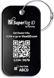 Dynotag Sentry Series Solid Metal Web Enabled Smart Luggage ID Tag + Steel Loop, w. DynoIQ & Lifetime Recovery Service (Midnight Black, Anodized Aluminum)