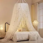 Bed Canopy for Kids, Double Layer Princess Round Dome Girls Boy Dreamy Ruffled Mosquito Net Child Hanging Bedding House Decor Bed Canopies for Nursery Room Crib Child Bed Castle Play Tent Reading Nook