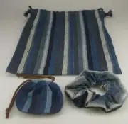 Striped Cotton Pair of Draw String Bags and Hair Scrunchie KS59