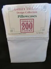 New Vintage Ashley Taylor No Iron Standard Pillowcase Sham Set 200 TC White Gold