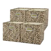 4PCS Storage Cubes Leopard Cheetah Print Velvet Fabric Storage Bins for Shelv...