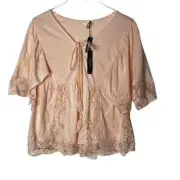 Venus peach lacy peasant top blouse top NWT size M woman's