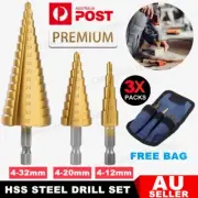 3pcs Large HSS Steel Step Cone Drill Titanium Bit Set Hole Cutter 4-12/20/32mm