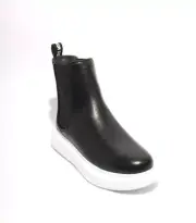 Love Moschino 15504 Black Leather Stretch Pull-Up Platform Booties 38 / US 8