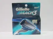 Gillette Mach 3 Pack of 4 Cartridges With 3 Blades New In Box