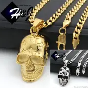 18-36"Stainless Steel 5mm Silver/Gold Plated Cuban Curb Chain Skull Pendant*P84