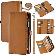 [Dswteny] Wallet Case for Samsung Galaxy S24 5G with Detachable Magnetic Phone Case, Wrist Strap Shoulder Strap, Retro PU Leather Flip Card Holder Stand Cell Phone Cover for S 24 24S G5 Women Men Brown