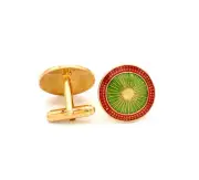 Handcrafted Men's Accessories- Red Green Enamel Sterling Silver Round Cufflinks