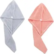 GANAZONO Dry Hair Cap Turban Set 2pcs Absorbent Coral Fleece Hair Drying Towel Wraps