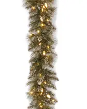 National Tree Company 9ft of "Glittery" Bristle Pine Garland with 100 Soft White LED Lights