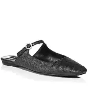 Aqua Women's Gigii Pointed Toe Slip on Buckled Flats, Black Raffia, Size 10