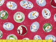Happy Snowmen Circles on Snowy Red Quilting Fabric by Yard #3115