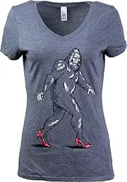 [Ann Arbor T-shirt Co.] Madame Bigfoot | Funny Sasquatch Squatch Myth Legend Joke High Heels V-Neck Graphic T-Shirt for Women