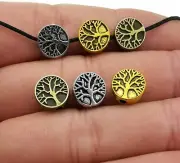 6 Tree of Life Beads Antiqued Silver Gold Bronze Assorted Lot Flat Coin 9mm Mix