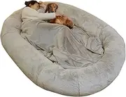 Human Dog Bed with Blanket,72 * 48 * 12 Inch Large Dog Bed for Dogs and People Adult Humans to Sleep on (Light Brown)