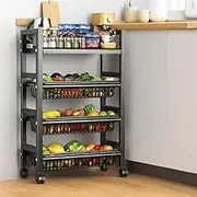 MISSLO Fruit Vegetable Basket for Kitchen, 4 Tier Metal Wire Storage Baskets with Wheels for Pantry Bathroom (Medium)