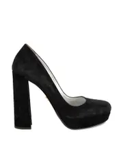 Black Suede Round Toe Platform Heels