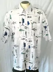 Columbia White XL SS Casual Shirt Fish Poles Lures NWT Viscose Blend