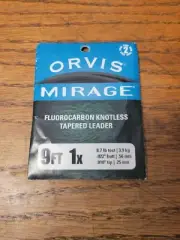 Orvis mirage knotless tapered leader fishing line 9ft 1x 2 Pack New