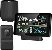 Digital Weather Clock, with Launchers and Rain Gauges, 433.92 MHz RF, with Alarm Clock and Temperature and Humidity Display for Home Use