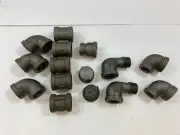 Lot Of 15 Pieces ~ 1/2" Black Pipe Malleable Iron Threaded Pipe Fittings