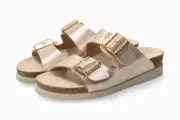 Mephisto Women's Hester Light Sand Havana 512 Two Buckle Straps Flat Sandals