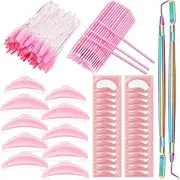232 Pcs Lash Lift kit, 50 Lash Lift Rods Silicone Eyelash Pads 2 Eyelash Separator Tool with Separation Comb 100 Micro Swabs 50 Crystal Mascara Brushes 30 Pairs Eye Pads (Pink)