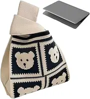High Capacity Tote Bag | Large Capacity Cute Travel Bag,Lightweight Knitted Bear Pattern Shoulder Shopping Bag Outdoor
