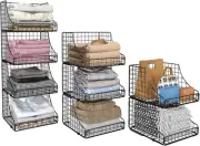 4-Pack Stackable Wire Baskets for Closet Organizers and Storage, Open Storage Bi