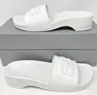 $425 Balenciaga Pool Logo BB Wedge Slides Sandals Slippers White US 9 39 EU