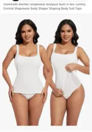 ShaperIn Womens White Thong Bodysuit Tank Top Built in Bra Tummy Control XL New