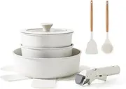 [SENSARTE] 9 Piece Pots and Pans Set, Nonstick Detachable Handle Cookware, Induction Kitchen Cookware Set with Removable Handle, Healthy Non Stick RV Cookware, Dishwasher ＆ Oven Safe, PFOA Free (White)