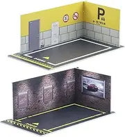 2X 1/24 Car Model Parking Background Auto Background Model Parking Space DIY Gift Collection Vitrine, Yellow Wall